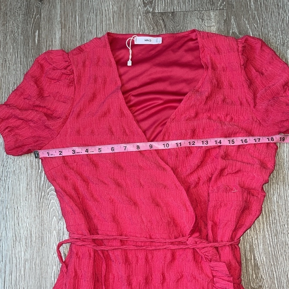 MNG by Mango Textured Wrap Ruffle Mini Dress- Fuchsia/Red Size 8 summer - Picture 4 of 7
